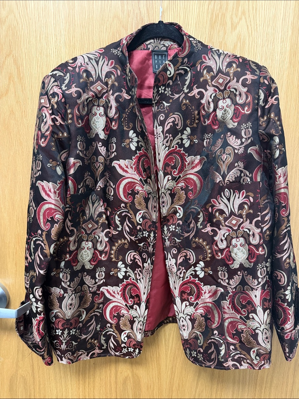 Due Per Due Vintage 90s Silk Brocade Blazer Chocolate Brown, Gold & Burgundy